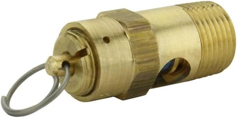 250-38-25 صمام تخفيف أمان ضاغط الهواء - لخزانات ضاغط الهواء كونرادر والأنظمة الهوائية - 25 رطل لكل بوصة مربعة 3/8 بوصة ذكر NPT 31 SCFM طول الصمام: 1-3/4 بوصة هيكل من النحاس الصلب ذهبي in Kuwait