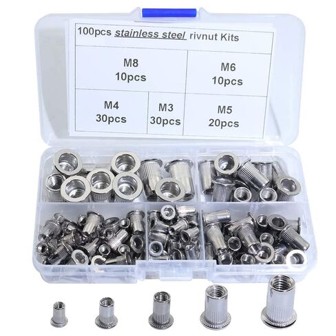 غسالات Qinlu-100 قطعة من صواميل البرشام الملولبة المصنوعة من الفولاذ المقاوم للصدأ إدراج مسامير غطاء الجوز M3 M4 M5 M6 M8 DIY، لإصلاح المصانع in Kuwait