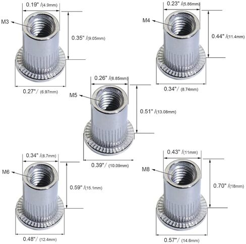 غسالات Qinlu-100 قطعة من صواميل البرشام الملولبة المصنوعة من الفولاذ المقاوم للصدأ إدراج مسامير غطاء الجوز M3 M4 M5 M6 M8 DIY، لإصلاح المصانع in Kuwait