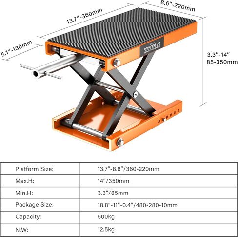 500KG Heavy Duty Motorcycle Scissor Lift, 150% Capacity 85mm-350mm Lift Range, Portable Maintenance Lift Table for Motorcycle, ATV, Scooter, Dirt Bike, with Optional Accessories in Saudi Arabia