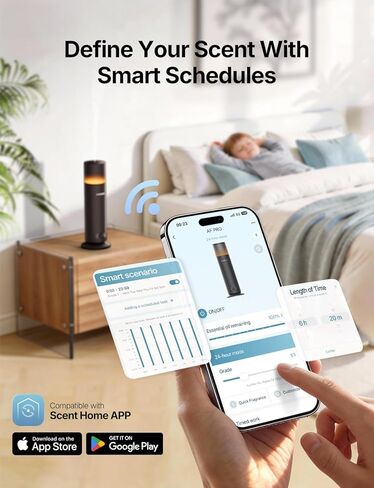 Waterless Essential Oil Diffuser, Smart Scent Diffuser with Nightlight, Smart Schedules, Up to 1100 sq ft, App Control Cold Air Scent Diffuser Oil Machine for Home Large Room and Commercial Use, Black in Kuwait