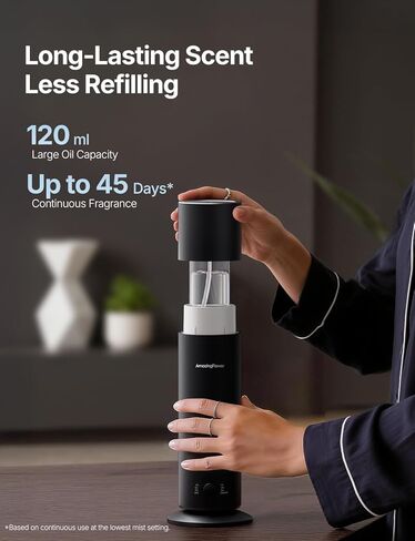 Waterless Essential Oil Diffuser, Smart Scent Diffuser with Nightlight, Smart Schedules, Up to 1100 sq ft, App Control Cold Air Scent Diffuser Oil Machine for Home Large Room and Commercial Use, Black in Kuwait