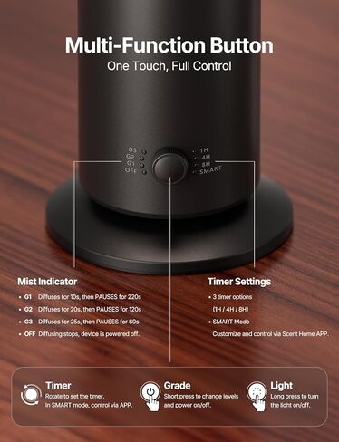 Waterless Essential Oil Diffuser, Smart Scent Diffuser with Nightlight, Smart Schedules, Up to 1100 sq ft, App Control Cold Air Scent Diffuser Oil Machine for Home Large Room and Commercial Use, Black in Kuwait