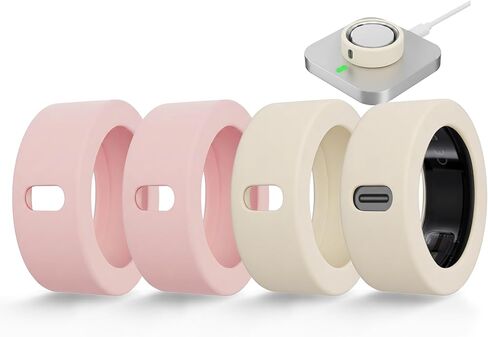 Ring Covers Compatible with Oura Ring Gen 4, Elastic Anti-Scratch Smart Fitness Ring Protector Case for Workout Gym Accessories Women & Men, 4 Pack Silicone Ring Protector/case (Creamy White,Pink) in Saudi Arabia