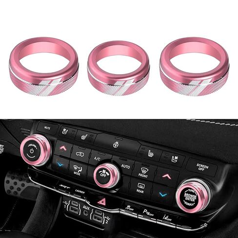 YOSRTER 6 قطع من غطاء مقبض التحكم في تكييف الهواء من الألومنيوم لملحقات دودج دورانجو 2021 2022 2023 2024 2025 2026 AC لضبط مستوى الصوت (وردي) in Kuwait