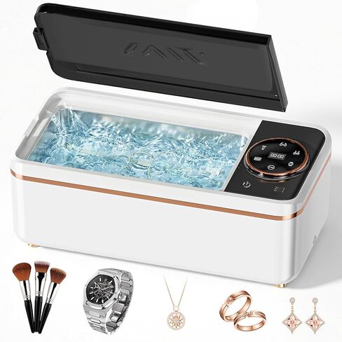 Ultrasonic Jewelry Cleaner, 50KHz Professional Ultrasonic Cleaner with Display, 304 Stainless Steel 14OZ Large-Capacity Washing Chamber for Necklaces, Eyeglasses, Dentures (Includes Storage Bag) in Kuwait