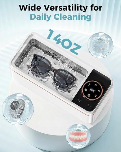 Ultrasonic Jewelry Cleaner, 50KHz Professional Ultrasonic Cleaner with Display, 304 Stainless Steel 14OZ Large-Capacity Washing Chamber for Necklaces, Eyeglasses, Dentures (Includes Storage Bag) in Kuwait