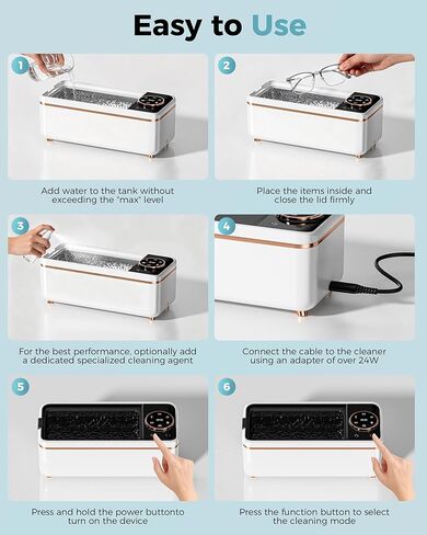 Ultrasonic Jewelry Cleaner, 50KHz Professional Ultrasonic Cleaner with Display, 304 Stainless Steel 14OZ Large-Capacity Washing Chamber for Necklaces, Eyeglasses, Dentures (Includes Storage Bag) in Kuwait