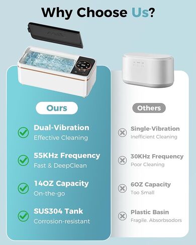 Ultrasonic Jewelry Cleaner, 50KHz Professional Ultrasonic Cleaner with Display, 304 Stainless Steel 14OZ Large-Capacity Washing Chamber for Necklaces, Eyeglasses, Dentures (Includes Storage Bag) in Kuwait