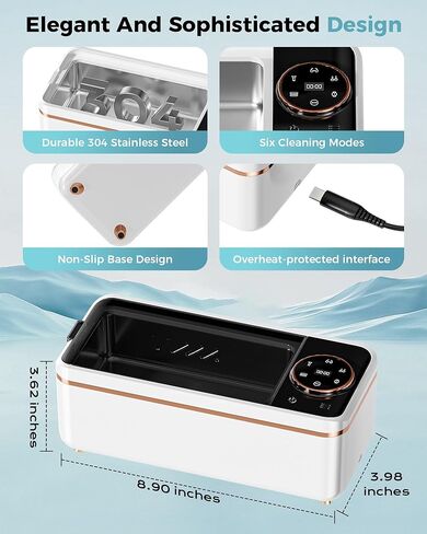 Ultrasonic Jewelry Cleaner, 50KHz Professional Ultrasonic Cleaner with Display, 304 Stainless Steel 14OZ Large-Capacity Washing Chamber for Necklaces, Eyeglasses, Dentures (Includes Storage Bag) in Kuwait