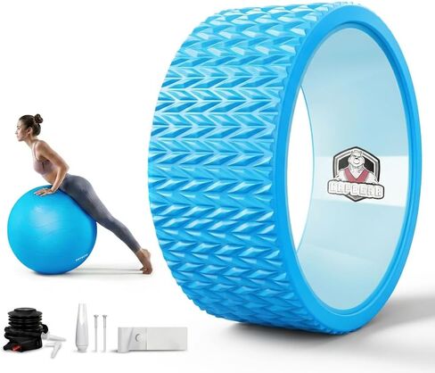 أسطوانة الظهر HAPBEAR - مجموعة عجلات اليوغا مع كرة تمرين مضادة للانفجار مقاس 26 بوصة - أداة محاذاة العمود الفقري الداخلية مقاس 12 بوصة من البولي بروبيلين لتخفيف آلام الظهر، والقوة الأساسية وتمارين الجسم بالكامل، عجلة دوارة خلفية للجيم المنزلي والعلاج، تتض in Kuwait