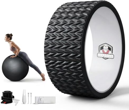 HAPBEAR Back Roller - Yoga Wheel Set with 26'' Anti-Burst Exercise Ball – 12'' PP Inner Core Spine Alignment Tool for Back Pain Relief,Core Strength & Full-Body Workout, Back Roller Wheel for Home Gym & Therapy, Pump Included in Saudi Arabia
