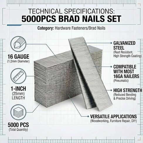 18 Gauge Brad Nails Compatible for DEWALT DCN680D1, DWFP12231, 1 Inch Galvanized Finish Nails for RYOBI P321, Rust-Resistant Nail for Milwaukee 2746-20– Pneumatic & Electric Brad Nailer, 5,000 Count in Saudi Arabia