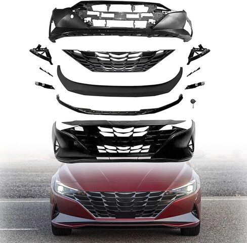 مجموعة كاملة من الغلاف الأمامي ومجموعة الشبكات متوافقة مع 2019-2020 Hyundai Elantra GLS/SE (مصممة الولايات المتحدة الأمريكية)- تشمل مصبغة كروم ، أضاءة منخفضة وضباب- OEM #86511F3500 in Kuwait
