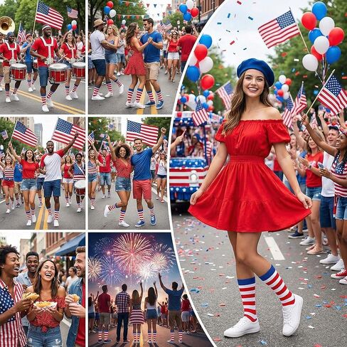 جوارب مخططة للنساء والرجال جوارب قطنية كلاسيكية باللونين الأحمر والأبيض والأزرق هدية للرجال والنساء in Kuwait