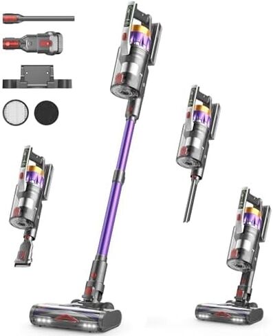 NADALY مكنسة كهربائية لاسلكية، 650 واط 55 كيلو باسكال 70 دقيقة مكانس كهربائية للمنزل، مضادة للتشابك، مكنسة كهربائية قائمة بذاتها مع شاشة LED، مكنسة خفيفة الوزن للأرضيات الصلبة / شعر الحيوانات الأليفة / السجاد in Kuwait