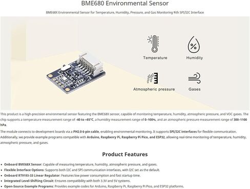 BME680 Environmental Sensor - Temperature Humidity Pressure Gas Sensor with SPI/I2C, High-Precision Air Quality Monitor for Arduino & Raspberry Pi in Saudi Arabia