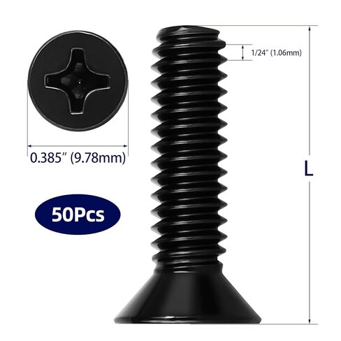 Mellewell #10-24 x 1-1/2" Flat Countersunk Head Machine Screws, Full Thread, Stainless Steel 304, Black Finish, Quantity 50 in Saudi Arabia