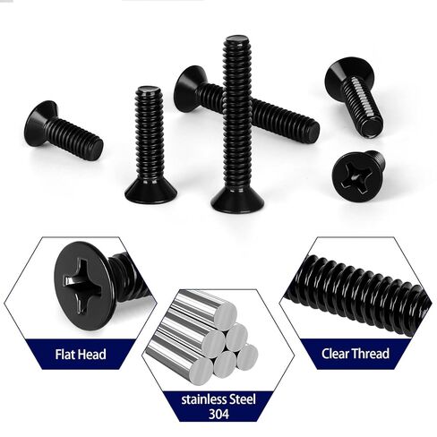 Mellewell #10-24 x 1-1/2" Flat Countersunk Head Machine Screws, Full Thread, Stainless Steel 304, Black Finish, Quantity 50 in Saudi Arabia
