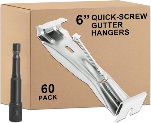 6inch Gutter Hangers (60Pcs) with Pre-Inserted Quick Screw Gutter Clips, Hidden Bracket Clips for 6" K-Style Aluminum Gutters - Come with 1/4" Hex Drill Bit in Kuwait