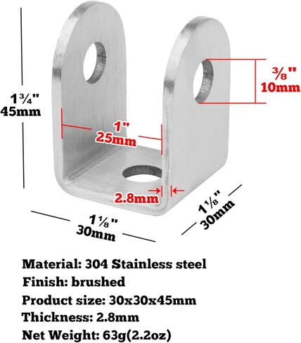 GBGS 10 Pcs U Bracket for 1" Panel,Bracket Stamped 304 Stainless Steel,2.8 mm Thick in Saudi Arabia