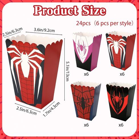 24 Pcs Spider Theme Popcorn Boxes Food Service Supply Snack Candy Goodie Treat Boxes Cardboard Popcorn Bucket Containers for Spider Movie Fans Birthday Party Decorations in Saudi Arabia