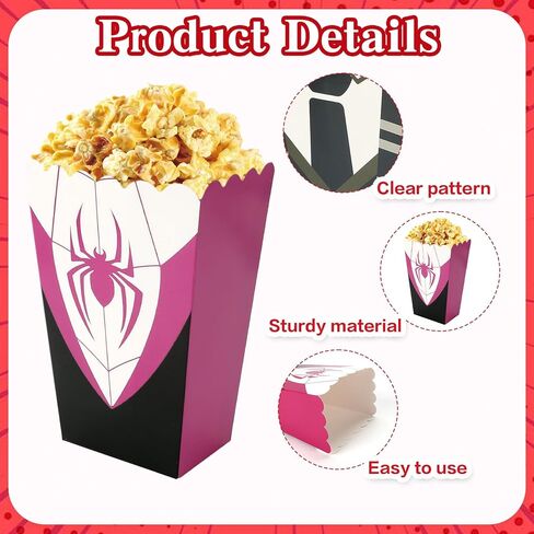 24 Pcs Spider Theme Popcorn Boxes Food Service Supply Snack Candy Goodie Treat Boxes Cardboard Popcorn Bucket Containers for Spider Movie Fans Birthday Party Decorations in Saudi Arabia