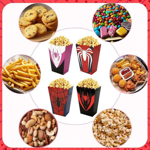 24 Pcs Spider Theme Popcorn Boxes Food Service Supply Snack Candy Goodie Treat Boxes Cardboard Popcorn Bucket Containers for Spider Movie Fans Birthday Party Decorations in Saudi Arabia