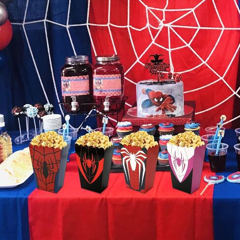 24 Pcs Spider Theme Popcorn Boxes Food Service Supply Snack Candy Goodie Treat Boxes Cardboard Popcorn Bucket Containers for Spider Movie Fans Birthday Party Decorations in Saudi Arabia