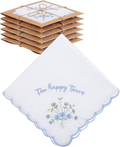 6/12 Pack Embroidery Cotton Wedding Handkerchief, 11" x 11" For Happy Tears Napkin, Something Blue for Bridal in Saudi Arabia