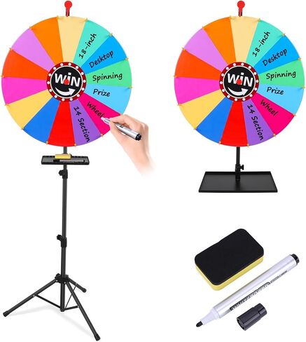 عجلة جائزة مقاس 24 بوصة، عجلة جائزة دوارة بارتفاع 37 بوصة - 65 بوصة قابلة للتعديل لسطح المكتب والحامل الأرضي، عجلة سحب ذات 14 فتحة ملونة مع أقلام مسح جافة وممحاة مناسبة للحفلات والكرنفالات والمعارض التجارية in Kuwait