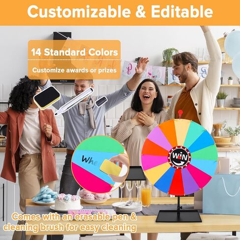 عجلة جائزة مقاس 24 بوصة، عجلة جائزة دوارة بارتفاع 37 بوصة - 65 بوصة قابلة للتعديل لسطح المكتب والحامل الأرضي، عجلة سحب ذات 14 فتحة ملونة مع أقلام مسح جافة وممحاة مناسبة للحفلات والكرنفالات والمعارض التجارية in Kuwait