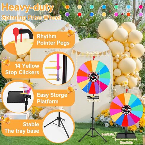 عجلة جائزة مقاس 24 بوصة، عجلة جائزة دوارة بارتفاع 37 بوصة - 65 بوصة قابلة للتعديل لسطح المكتب والحامل الأرضي، عجلة سحب ذات 14 فتحة ملونة مع أقلام مسح جافة وممحاة مناسبة للحفلات والكرنفالات والمعارض التجارية in Kuwait