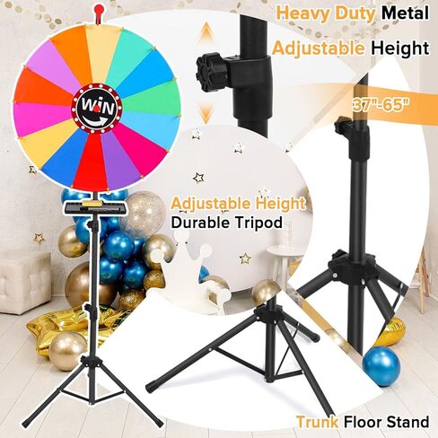عجلة جائزة مقاس 24 بوصة، عجلة جائزة دوارة بارتفاع 37 بوصة - 65 بوصة قابلة للتعديل لسطح المكتب والحامل الأرضي، عجلة سحب ذات 14 فتحة ملونة مع أقلام مسح جافة وممحاة مناسبة للحفلات والكرنفالات والمعارض التجارية in Kuwait