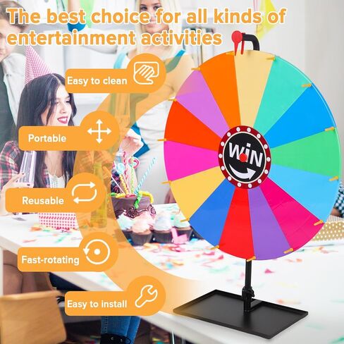 عجلة جائزة مقاس 24 بوصة، عجلة جائزة دوارة بارتفاع 37 بوصة - 65 بوصة قابلة للتعديل لسطح المكتب والحامل الأرضي، عجلة سحب ذات 14 فتحة ملونة مع أقلام مسح جافة وممحاة مناسبة للحفلات والكرنفالات والمعارض التجارية in Kuwait