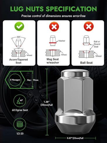 AUTOPTIM M12X1.5 OEM Lug Nuts - Replacement for Honda Accord Civic HR-V Element Acura ILX TSX Factory Style Wheel, Radius Mag Seat with Detachable Plastic Washer Tire Lug Nuts in Kuwait