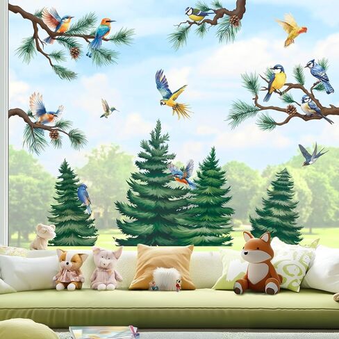 SHUCHING Winter Pine Tree Bird Window Sticker, Christmas Tree Branch Window Clings for Glass, Double Sided Static Sticker for Holiday Party in Kuwait