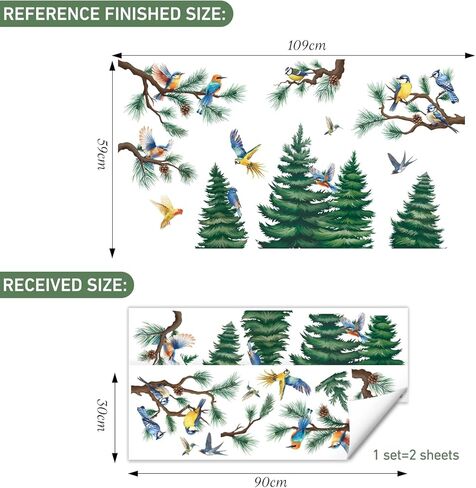 SHUCHING Winter Pine Tree Bird Window Sticker, Christmas Tree Branch Window Clings for Glass, Double Sided Static Sticker for Holiday Party in Kuwait