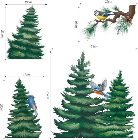 SHUCHING Winter Pine Tree Bird Window Sticker, Christmas Tree Branch Window Clings for Glass, Double Sided Static Sticker for Holiday Party in Kuwait
