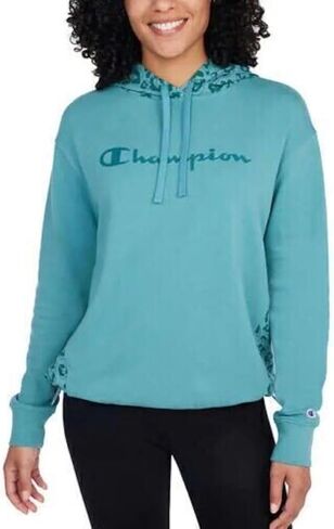 Champion Women's Color Block Print Logo Long Sleeve Pullover Hoodie Sweatshirt (US, Alpha, XX-Large, Regular, Regular, Aqua) in Saudi Arabia