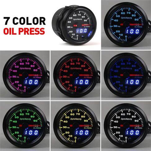 Dual Display Oil Pressure Gauge 7 Colors Led 0-100PSI 2'' 52mm with Stepper Motor Car Meter BX101500 in Saudi Arabia