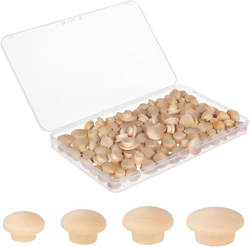GORGECRAFT 160Pcs 4 Styles Wood Plugs 2/5, 1/2, 3/5, 3/4 Inch Wooden Screw Hole Plugs Button Stoppers Mushroom Hardwood Hole Stoppers for Gaps in Locking Tube Furniture Table Chair Legs Cabinet in Kuwait