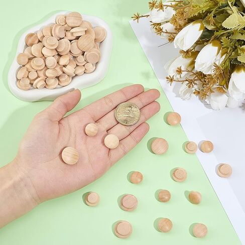 GORGECRAFT 160Pcs 4 Styles Wood Plugs 2/5, 1/2, 3/5, 3/4 Inch Wooden Screw Hole Plugs Button Stoppers Mushroom Hardwood Hole Stoppers for Gaps in Locking Tube Furniture Table Chair Legs Cabinet in Kuwait