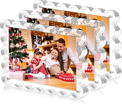 3 Pack Acrylic Picture Frame - 4x6 Magnetic Picture Frames, Double Sided Magnet Frames,10+10mm Thick Block, Clear Frameless Photo Scalloped Freestanding for Desktop Display in Saudi Arabia