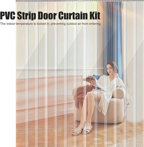 طقم ستائر باب بشريط PVC - ستائر معزولة مقاومة للماء للفريزر والأبواب الخارجية، حماية ضد الثلوج والرياح للشرفات، 35.43 بوصة × 86.61 بوصة (عرض 90 × ارتفاع 220 سم) in Kuwait