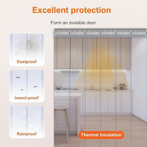 مجموعة ستائر شريطية من الفينيل للأبواب التجارية - شرائط بلاستيكية شفافة للتحكم في درجة الحرارة، وإدارة الوصول في المجمدات والمبردات والمستودعات، موفرة للطاقة، متينة، سهلة التركيب in Kuwait