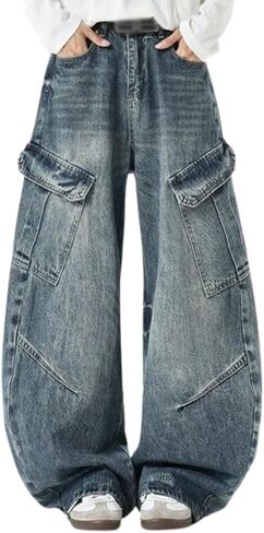 بنطلون جينز برميل فضفاض للرجال جينز ساق الساقين جينز فضفاضة سراويل سراويل كبيرة الحجم أزياء الملابس in Kuwait