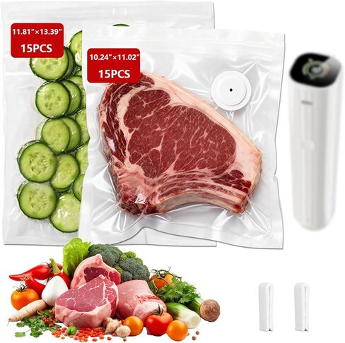 30 عبوة من أكياس تفريغ الهواء القابلة لإعادة الاستخدام من أجل Natupo، أكياس Sous Vide شديدة التحمل خالية من مادة BPA (15 متوسطة، 15 كبيرة) مع مشبكين للغلق، أكياس تخزين طعام مضادة للتسرب للفريزر والميكروويف وإعداد الوجبات in Kuwait