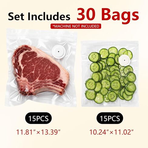 30 عبوة من أكياس تفريغ الهواء القابلة لإعادة الاستخدام من أجل Natupo، أكياس Sous Vide شديدة التحمل خالية من مادة BPA (15 متوسطة، 15 كبيرة) مع مشبكين للغلق، أكياس تخزين طعام مضادة للتسرب للفريزر والميكروويف وإعداد الوجبات in Kuwait