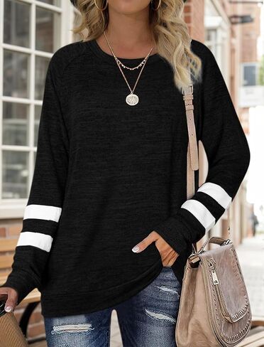 Lightweight Sweaters for Women Long Sleeve Tunic Tops Crewneck Color Block Sweatshirts Fashion 2026 in Saudi Arabia